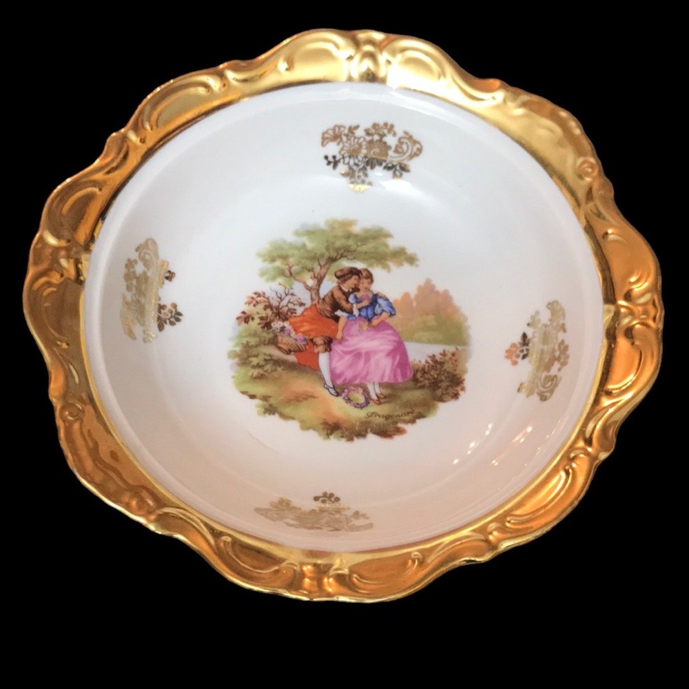22K Gold Trimmed Kunst-Palette Regnitzlosau Courting Couple collectible bowl